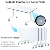 Conference Table 10.5FT Folding Office Computer Desk for Meeting Room, Conference Room Table for 8 People, Study Writing Podcast Tables White Training Tables with Wheels, 2PCS, 126"x23.6"x29.5" Bisonful