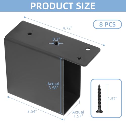 Rasugarlary 2x4" Pergola Bracket, 8 Pcs Pergola Post Top Rafter Brackets Deck Railing Brackets Heavy Duty Black Powder Coated Pergola Kit for DIY Wood Pergolas Gazebo (with Screws) Rasugarlary