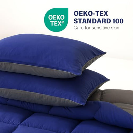 Decroom Lightweight Full Comforter Set with 2 Pillow Sham - 3 Pieces Set - Quilted Down Alternative Comforter/Duvet Insert for All Season - Blue/Grey - Full Size Decroom
