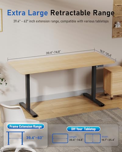 Xyndyx 264 lbs Capacity Dual Motor Electric Standing Desk Frame, Height Adjustable Sit Stand up Desk Legs for 39.4” to 74.8” Desktop, Anti-Collision Function, Cable Tray, 2 Hooks, Black Frame Only Xyndyx