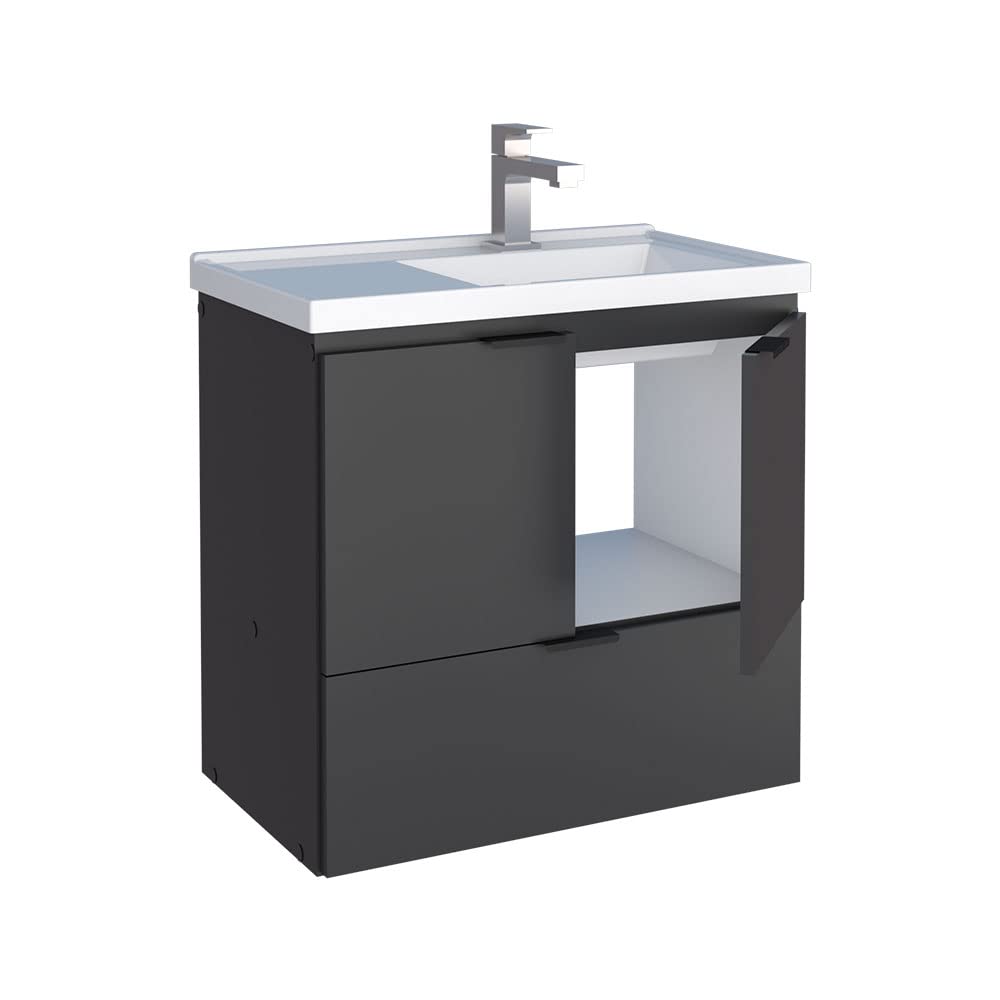 COZIMAX Vanity Soul 24" Floating Bathroom Vanity and Cultured Marble Sink with Soft Close Door (Black) COZIMAX