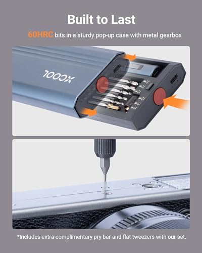 XCOOL Mini Electric Screwdriver, 52-in-1 Precision Electric Screwdriver 400RPM with 5 Torque Settings, 48 Drill Bits, Pry Bar, Led and Tweezers, Electric Precision Screwdriver Kit for Pc Building XCOOL