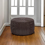 Household Essentials Handwoven Resin Storage Stool Ottoman, 16" Dia. x 9" H, Brown Household Essentials