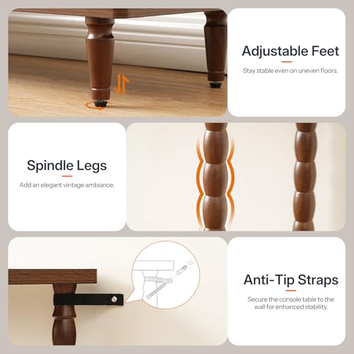 HOOBRO 39.4'' Console Table, 2-Tier Entryway Table Sofa Table with Storage, Mid-Century Modern Behind Couch Table with Rubberwood Leg for Living Room, Hallway, Foyer, Walnut WL105XG01 HOOBRO
