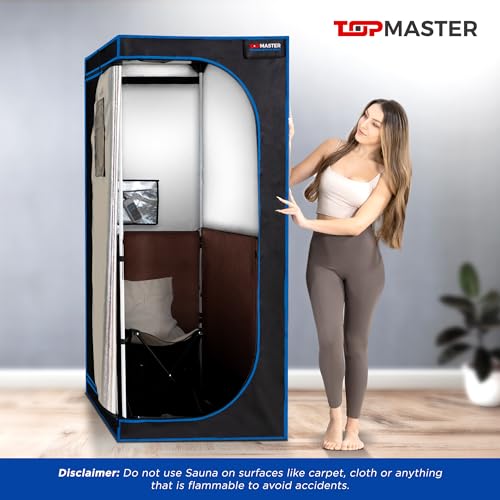 TopMaster Compact Infrared Home Easy Sit-in Design, Spa Size, Detox Therapy, Foldable Chair, Energy Efficient, Zippers for Reading, 1300W Power, Max 140°F Sauna, Black - WoodArtSupply