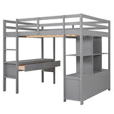 Harper & Bright Designs Full Size Grey Loft Bed with Desk, Storage Drawers, and Shelves Harper & Bright Designs