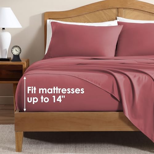 ClevaHome Sheet Set King Size, 4-Piece Bedding, Lightweight & Super Soft Easy Care Microfiber– Shrinkage & Fade Resistant Bedding Set with 14'' Deep Pockets (Dusty Rose) Cleva