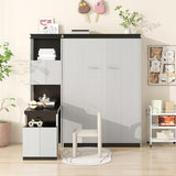 FAVSH Full Size Murphy Bed Built-in Desk,Solid Wood Wall Bed with Storage Shelves and Cabinets,Space-Saving Hidden Bed, Fold-The-Way Bed,Black+White FAVSH