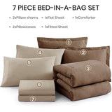 Monbix King Size Comforter Set, Brown King Bedding Set Reversible, King Comforter Set 7 Pieces, Cationic Dyeing Bed in a Bag with Comforter, Sheets, Pillowcases & Shams Monbix