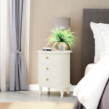 LITTLE TREE No Assembly Nightstand with 3 Drawers, Farmhouse Off-White Bedside Table for Bedroom, All Wooden Oval Nightstand with Storage LITTLE TREE