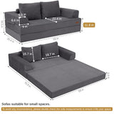 COMAX Convertible Sofa Bed, Folding Floor Couch Corduroy Fold Out Couch Bed Futon Sleeper Mattress with Pillows, Boneless Sofa Comfy Lounge Loveseat for Living Room Bedroom, Grey COMAX