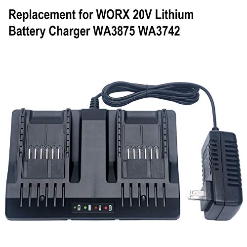 Elefly 20V Dual Port WA3875 Charger Compatible with Worx 18V/20V Lithium Battery WA3578 WA3525 WA3520 WA3575 WA3512 WA3770 WA3881 WA3742 ELEFLY