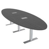 8 Person Oval Shaped Conference Table with Data and Electric | Brushed Silver Metal T Base | Scratch-Resistant | Meeting Table for Offices, Training Rooms, & Homes | Asian Night - 10ft SKUTCHI DESIGNS INC.