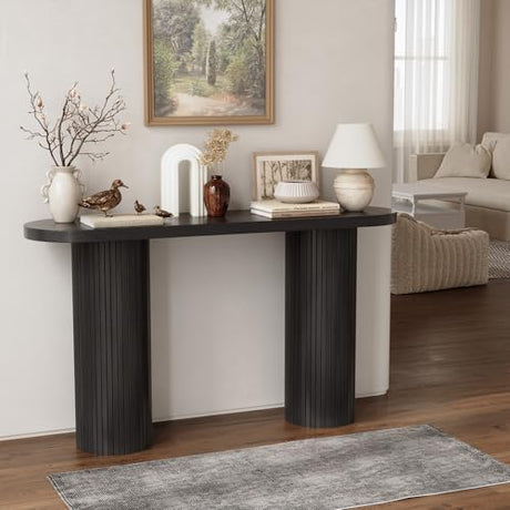 ONBRILL 55 Inch Fluted Entryway Table, Sofa Table Behind The Couch, Long Console Tables, Modern Entrance Stand for Hallway, Living Room Foyer, Farmhouse Style (Black) ONBRILL