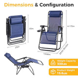 NEWBULIG Zero Gravity Chair Set of 2, Lounge Chair Folding Portable Adjustable Camping Reclining Chairs with Adjustable Pollow, Mesh Back, Cup Holder Trays Lawn Patio Chair for Pool Beach - Blue
