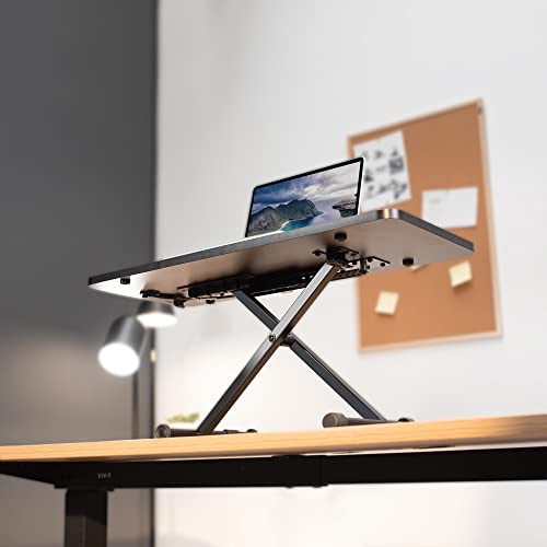 VIVO Black Small Single Top 28 inch Standing Desk Converter, Tabletop Sit to Stand Monitor Riser with Scissor Lift Height Adjustment, DESK-V011F VIVO