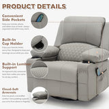 linting Faux Leather Recliner Chair with Heat and Massage Cup Holder, Overstuffed Swivel Rocker Recliner Chair Rocking Glider Chair, Light Grey