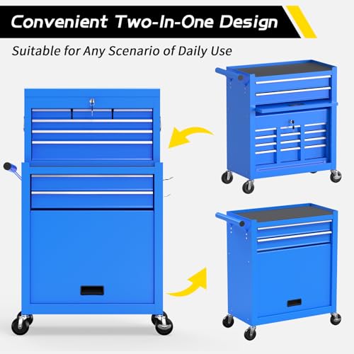 On Shine 8 Drawer Rolling Tool Chest, Large Capacity Rolling Tool Box with Wheels, Locking Mechanical Tool Chest, Portable Tool Box with Sliding Drawers,Metal Tool Box for Garage Workshop (Blue) On Shine