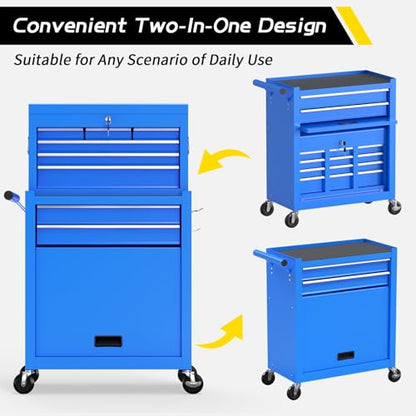 On Shine 8 Drawer Rolling Tool Chest, Large Capacity Rolling Tool Box with Wheels, Locking Mechanical Tool Chest, Portable Tool Box with Sliding Drawers,Metal Tool Box for Garage Workshop (Bl - WoodArtSupply