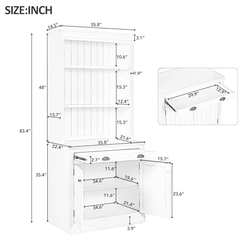 Flieks 83.4" Modern White Bookshelf with LED Lighting, Doors, and Drawer for Stylish Storage - WoodArtSupply