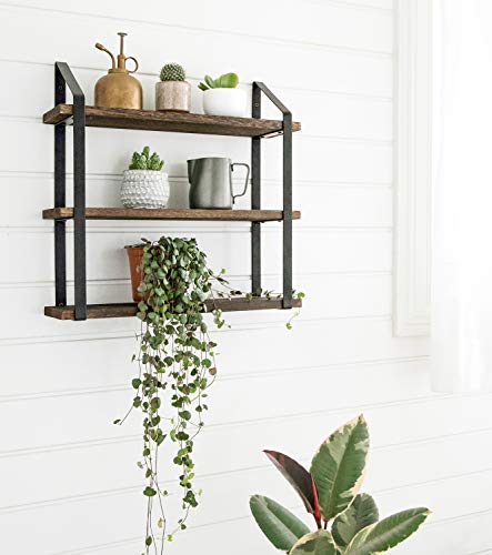 Mkono Floating Wall Shelves 3 Tier 17 Inch Rustic Hanging Shelf with Metal Bracket Wall Mount Wood Storage Display Shelves for Living Room Bathroom Bedroom Kitchen Office,Medium