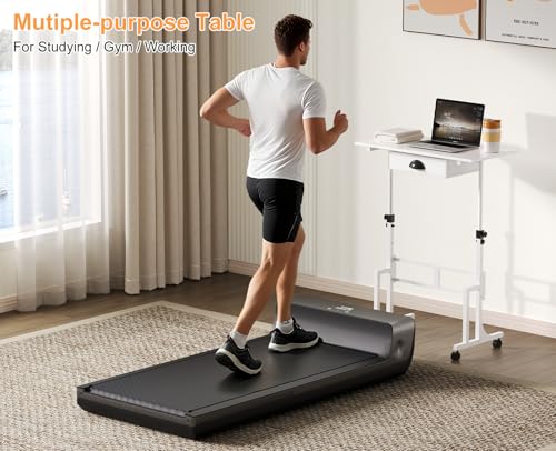 Adjustable Height Standing Desk With Drawer, Rolling Sit Stand Up Desk With Wheels, Small Sit To Stand Computer Desk, Adjustable Desktop Height, On Wheels, White, For Walking Pad Laptop Treadmill Cidaziya