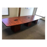 New Cherry Laminate Finish 12ft Conference Table Wood Boat Shaped Square Storage Cube Legs Doors Grommets Desk Base Meeting Room Racetrack Furniture Office Business Modern 142''L x 47-32''W x 29''H WoodArtSupply