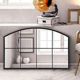 WAMIRRO Wide Window Pane Black Mirror,Farmhouse Arched Wall Mirror,Grid Mirror for Fireplace/Entryway/Hallway/Living Room,42“X28” (Black Wide mirror) WAMIRRO