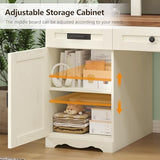 YOMILUVE Farmhouse Executive Desk with Drawers & Storage Shelves, 55" Computer Desk with Power Outlets, Home Office Desk with Monitor Stand & File Drawers, Writing Study Table, Antique White YOMILUVE