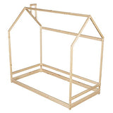 Merax Twin Size Wood House Bed, Wooden Bedframe with Roof for Kids, Teens, Boys or Girls, Natural Merax