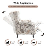 Pushback Recliner Chair, Floral Fabric Wingback Recliner Chair, Upholstered Rivet Trim Armchair Push Back Recliner Accent Chair for Small Spaces, Living Room, Plants Beige