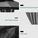 YITAHOME 12x16ft Hardtop Gazebo with Nettings and Curtains, Heavy Duty Double Roof Galvanized Steel Outdoor Combined of Vertical Stripes Roof for Patio, Backyard, Deck, Lawns, Gray YITAHOME