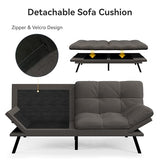 Vipbear Convertible Futon Sofa Bed,Grey Linen Futon Couch with Detachable Cushion,Adjustable Backrest & Armrest,Modern Small Recliner Loveseat Sleeper Couch for Living Room,Office,Apartment Vipbear