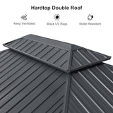 PURPLE LEAF 12' X 16' Permanent Hardtop Gazebo Outdoor Aluminum Gazebo with Heavy Duty Galvanized Steel Double Roof for Patio Lawn Garden Aluminum Gazebo with Netting and Curtains Grey PURPLE LEAF