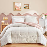 Joyreap 3pcs Floral Cotton Comforter Set for Girls, Pink Flower Stripes Boho Design, Twin Size Soft n Cozy Bedding Comforter Set for All Season- 68x88 inches Joyreap