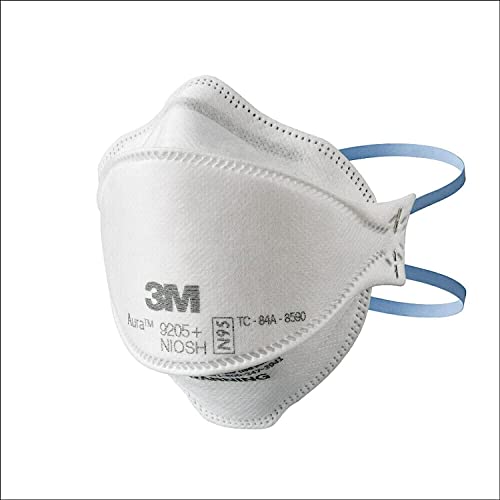 3M Aura Particulate Respirator 9205+ N95, Lightweight, 3 Panel Designed Helps Provide Comfortable and Convenient Respiratory Protection, 3-Pack 3M