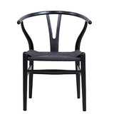 Tomile Solid Wood Wishbone Chair Y Chair Mid-Century Armrest Dining Chair, Rattan Armchair - (Ash Wood Black) Tomile