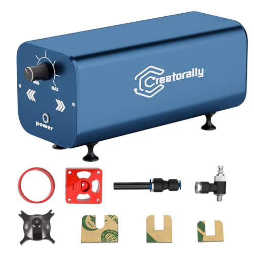Creatorally Air Assist Pump Kit for Laser Engraver, 30L/Min Adjustable Quiet Airflow, Removes Smoke and Dust, Reduces Burn Marks, Protects Lens, Compatible with S9/S10/A5 PRO/A10 PRO/TTS-55 PRO Creatorally