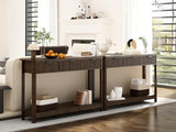 RUSTOWN Fluted Wood Console Table with 3 Drawers, Boho Narrow Behind Couch Entryway Table with Open Storage Shelf, Modern Sofa Table for Living Room, Foyer and Hallway (Dark Walnut) RUSTOWN