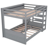 HRJHLucky Full Size Convertible Futon Bunk Bed with Storage Staircase, Bedside Table and 3 Drawers (Gray) HRJHLucky