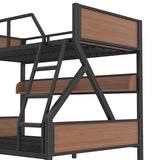 Bellemave Full XL Over Queen Size Bunk Bed with Storage Shelves and LED Lights,Heavy Duty Adult Bunk Beds with Angled Ladder,Metal Queen Bunk Bed,Black Bellemave