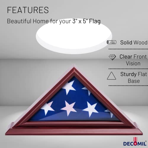 DECOMIL - 3'x5' Flag Display Case | Flag Shadow Box (Not for Burial Funeral Flag), Small Flag Display Case ,Solid Wood, Cherry Finish DECOMIL