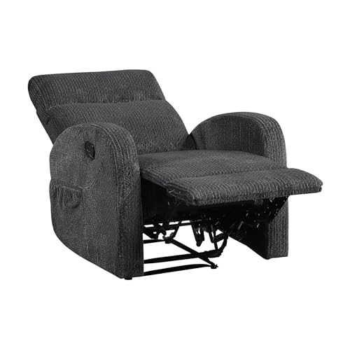 Lexicon Manual Recliner Chair, Textured Microfiber Reclining Chair, Wall Hugger, Track Arms, Magazine Pockets, Manual Recliner for Living Room/Office/Apartment, Easy Assembly, Dark Gray