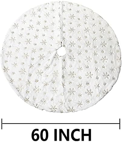 AOGU 60 Inch Sequin Faux Fur Christmas Tree Skirt Decoration for Merry Christmas Party White Plush Gold Sequin Snowflake Xmas Christmas Tree Skirt Decorations AOGU