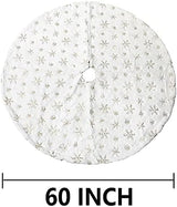 AOGU 60 Inch Sequin Faux Fur Christmas Tree Skirt Decoration for Merry Christmas Party White Plush Gold Sequin Snowflake Xmas Christmas Tree Skirt Decorations AOGU