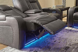 Signature Design by Ashley Fyne-Dyme Contemporary Power Reclining Loveseat with Console, USB Charging Ports and Adjustable Headrest, Gray Signature Design by Ashley
