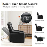 ANJ Power Recliner Chair with USB Port, Electric PU Leather Home Theater Seating for Living Room, Movie Reclining Chairs with Blue Ambient Lighting, Hidden Arm Storage, Cup Holders (Black)
