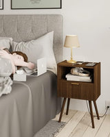 JOONEE Nightstand with Outlet,Modern Bedside Table with Storage Drawer and Open Wood Shelf, for Living Room, Bedroom and Small Spaces, Accent Night Stand with Solid Wood Legs, Easy Assembly,Brown JOONEE