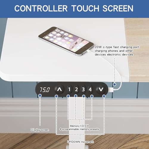 bilbil Height Adjustable Electric Standing Desk, 55 x 24 Inches Sit Stand up for Work Office Home, Ergonomic Rising Computer Table with Memory Preset with Splice Desktop (Oak, White) bilbil