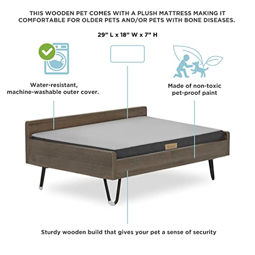 TailZzz Wooden Dog Bed and Dog Couch with Water-Resistant and Calming Mattress, Small to Medium Elevated Pet Bed, Greenguard Gold Certified, Dog Beds & Furniture, Chase TailZzz